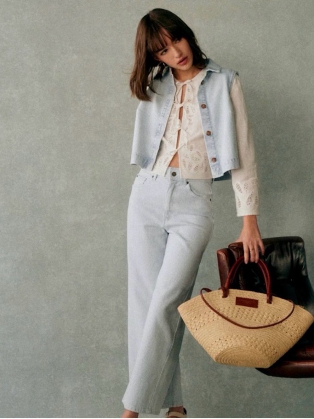Sézane Light Blue Pinstripe High-Waist Jeans 2